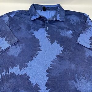 adidas Men's XL Flower Mesh Golf Polo Shirt Real Blue Floral Print Short Sleeve